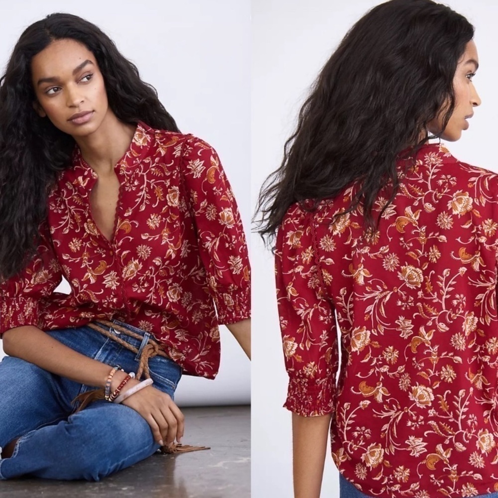 Anthropologie Saison De La Fleur Gwynedd Ruffled Buttondown Top Size Small Women